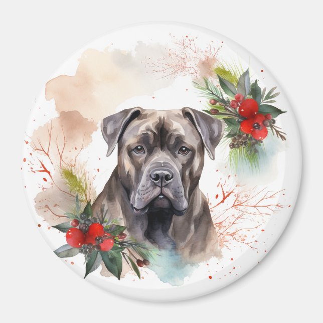 Cane Corso Christmas Wreath Festive Pup Magnet (Front)
