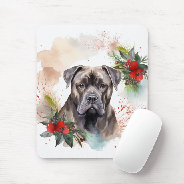 Cane Corso Christmas Wreath Festive Pup Mouse Mat (With Mouse)
