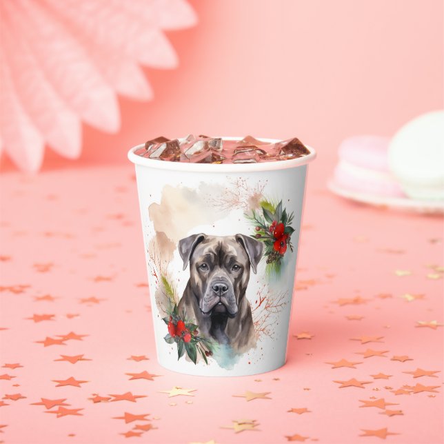 Cane Corso Christmas Wreath Festive Pup Paper Cups (Insitu)