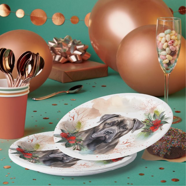 Cane Corso Christmas Wreath Festive Pup Paper Plate (Multi)