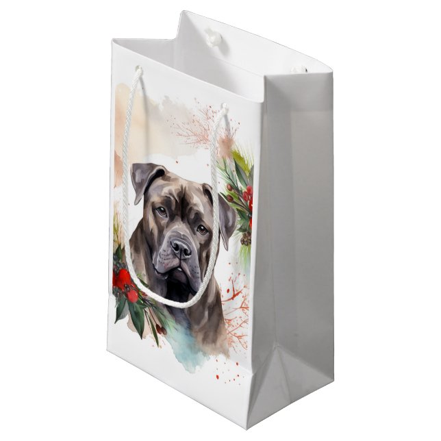 Cane Corso Christmas Wreath Festive Pup Small Gift Bag (Front Angled)