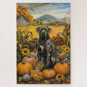 Cane Corso Dog Autumn Harvest Thanksgiving Jigsaw Puzzle