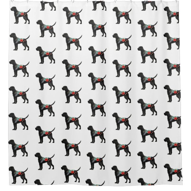 Cane Corso Dog Breed Boho Floral Silhouette Shower Shower Curtain (Front)