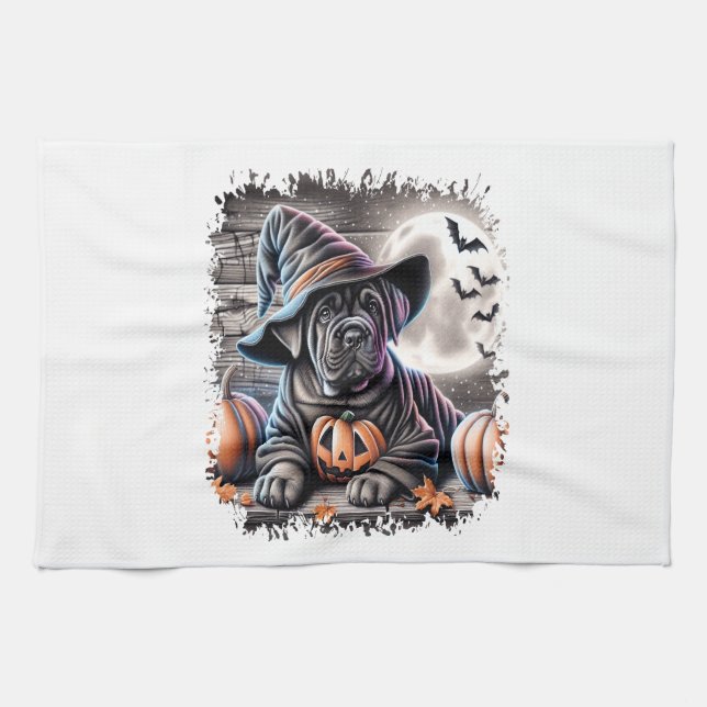 Cane Corso Dog Halloween Tea Towel (Horizontal)