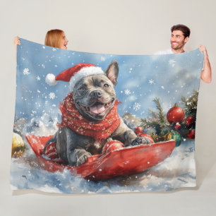 Cane Corso Dog in Sledge Let it Snow Christmas Fleece Blanket