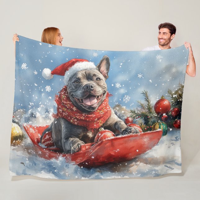 Cane Corso Dog in Sledge Let it Snow Christmas Fleece Blanket (In Situ)