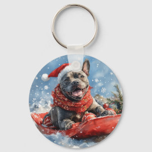 Cane Corso Dog in Sledge Let it Snow Christmas Key Ring