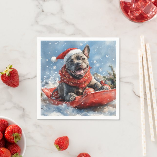 Cane Corso Dog in Sledge Let it Snow Christmas Napkin (Insitu)