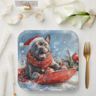 Cane Corso Dog in Sledge Let it Snow Christmas Paper Plate