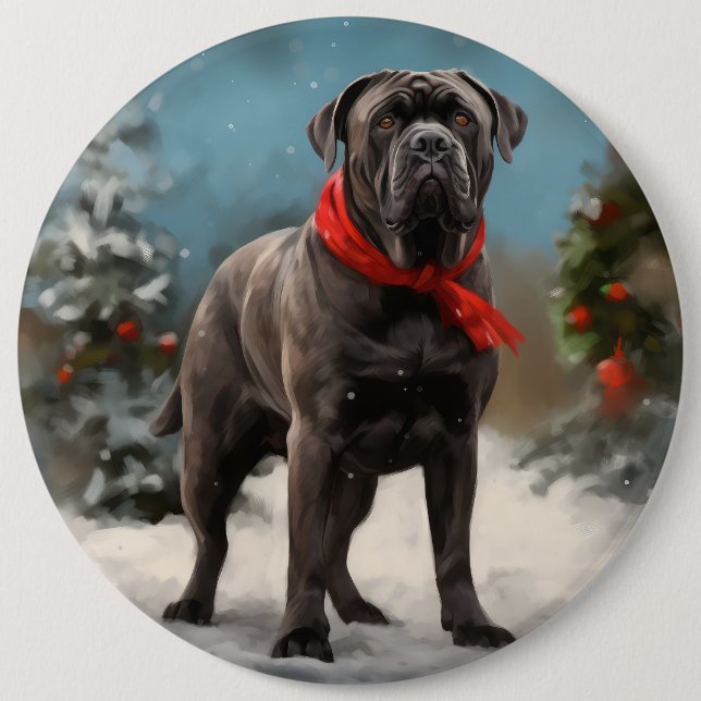 Cane Corso Dog in Snow Christmas  6 Cm Round Badge (Front)