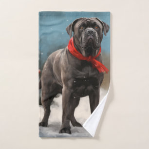Cane Corso Dog in Snow Christmas Bath Towel Set