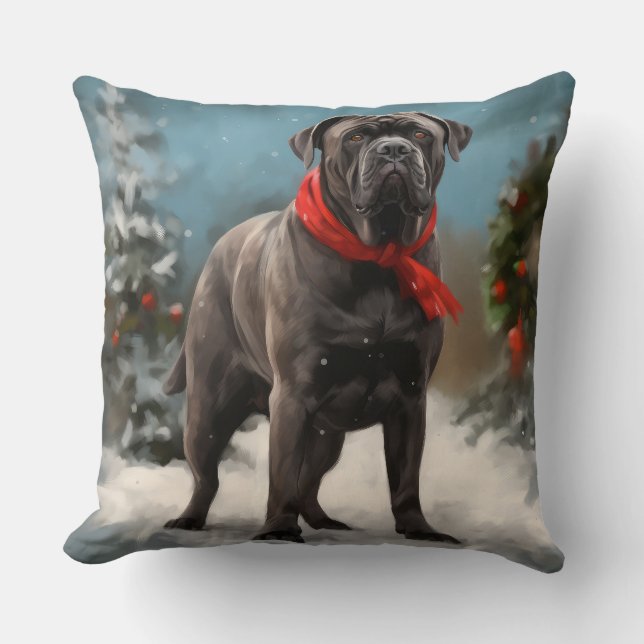 Cane Corso Dog in Snow Christmas  Cushion (Front)