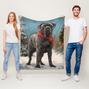 Cane Corso Dog in Snow Christmas Fleece Blanket