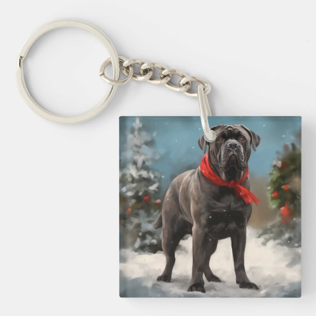 Cane Corso Dog in Snow Christmas  Key Ring (Front)