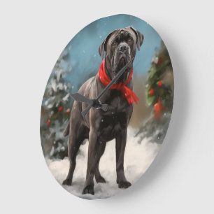 Cane Corso Dog in Snow Christmas  Large Clock