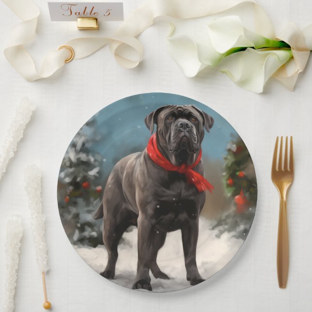 Cane Corso Dog in Snow Christmas  Paper Plate (Wedding)
