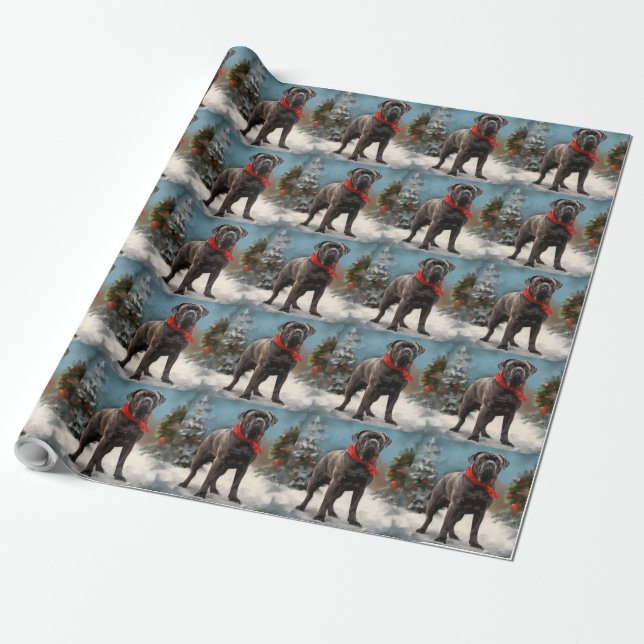Cane Corso Dog in Snow Christmas  Wrapping Paper (Unrolled)