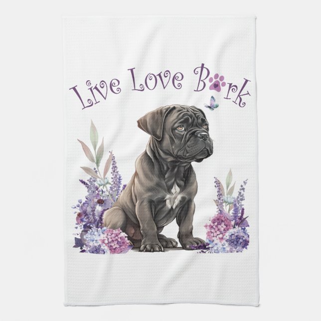 Cane Corso Dog Mum Floral Tea Towel (Vertical)