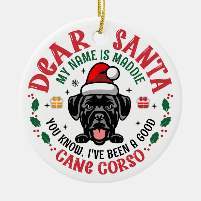 Cane Corso Dog Personalised Christmas Tree Round Ceramic Tree Decoration (Front)