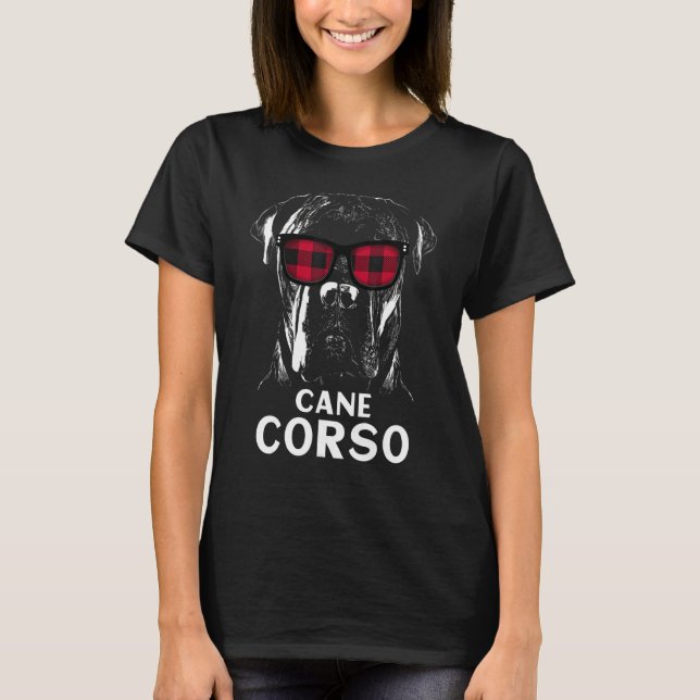 Cane Corso Dog Red Buffalo Plaid Sunglasses T-Shirt (Front)