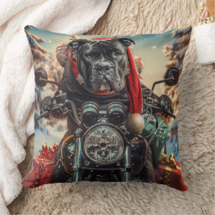 Cane Corso Dog Riding Motorcycle Christmas Cushion