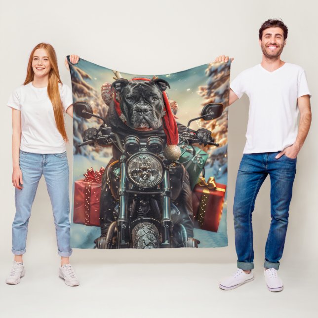 Cane Corso Dog Riding Motorcycle Christmas  Fleece Blanket (In Situ)