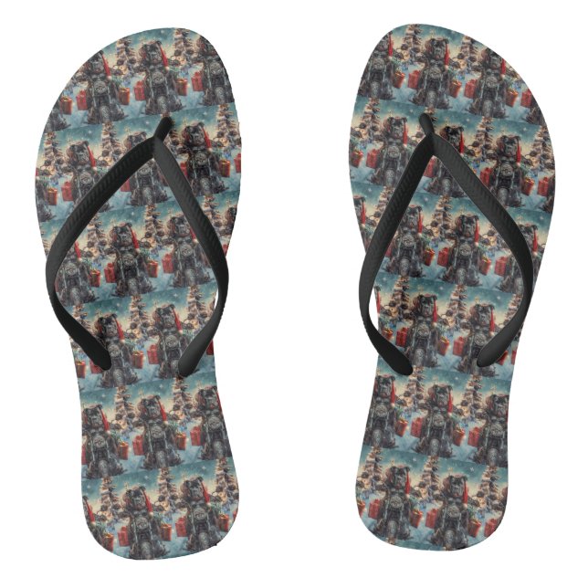 Cane Corso Dog Riding Motorcycle Christmas  Flip Flops (Footbed)