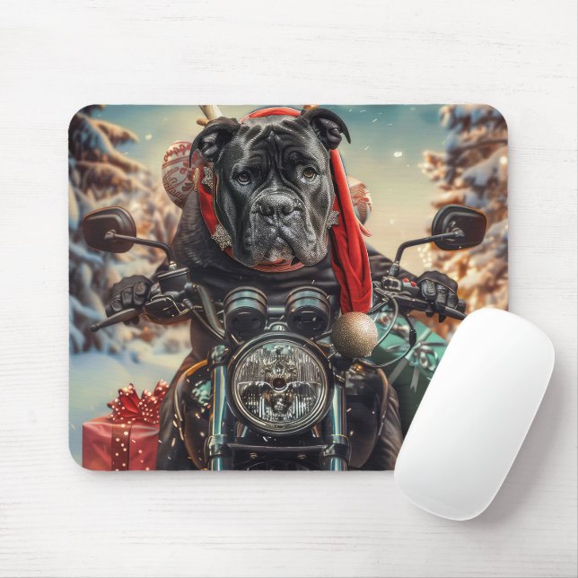 Cane Corso Dog Riding Motorcycle Christmas  Mouse Mat (With Mouse)