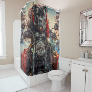 Cane Corso Dog Riding Motorcycle Christmas Shower Curtain