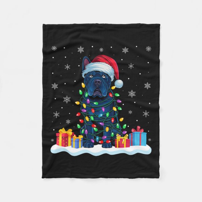 Cane Corso Dog Santa Hat Christmas Tree Light Xmas Fleece Blanket (Front)