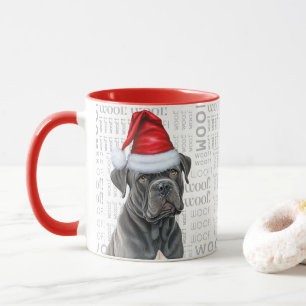 Cane Corso Dog Santa on Woof Background Mug
