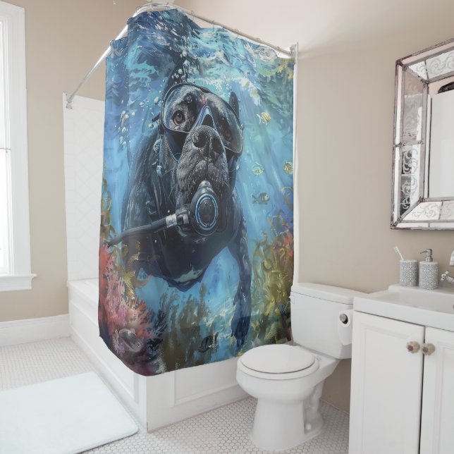 Cane Corso Dog Scuba Diving Underwater Shower Curtain (In Situ)
