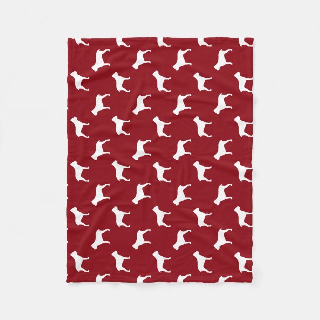 Cane Corso Dog Silhouettes Pattern Red and White Fleece Blanket (Front)