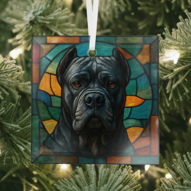 Cane Corso Dog "Stained Glass" Glass Tree Decoration (Insitu)