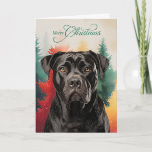 Cane Corso Dog Watercolor Washed Pines Holiday Card