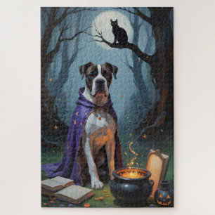 Cane Corso Dog Whimsical Halloween Painting Jigsaw Puzzle