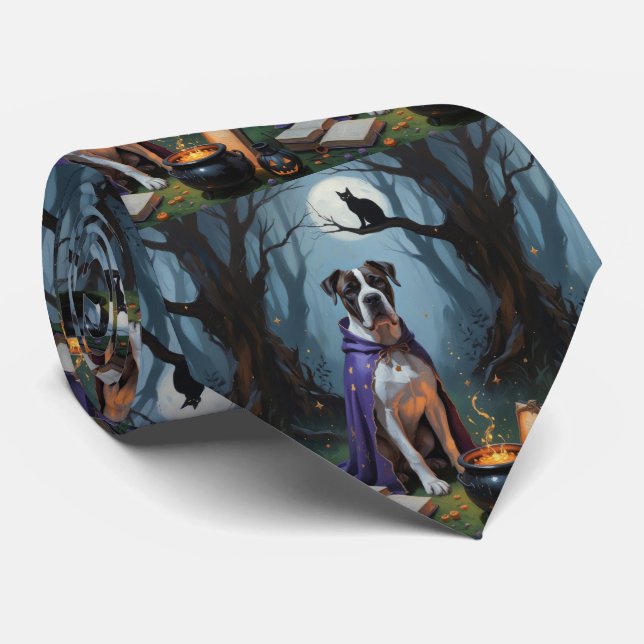 Cane Corso Dog Whimsical Halloween Painting Tie (Rolled)