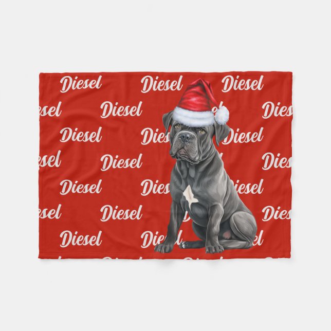 Cane Corso Dog with Name Patterned Christmas Fleece Blanket (Front (Horizontal))
