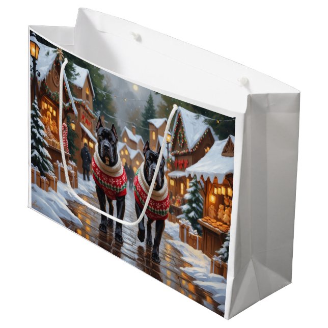 Cane Corso Dogs Christmas Snow Holiday Large Gift Bag (Front Angled)
