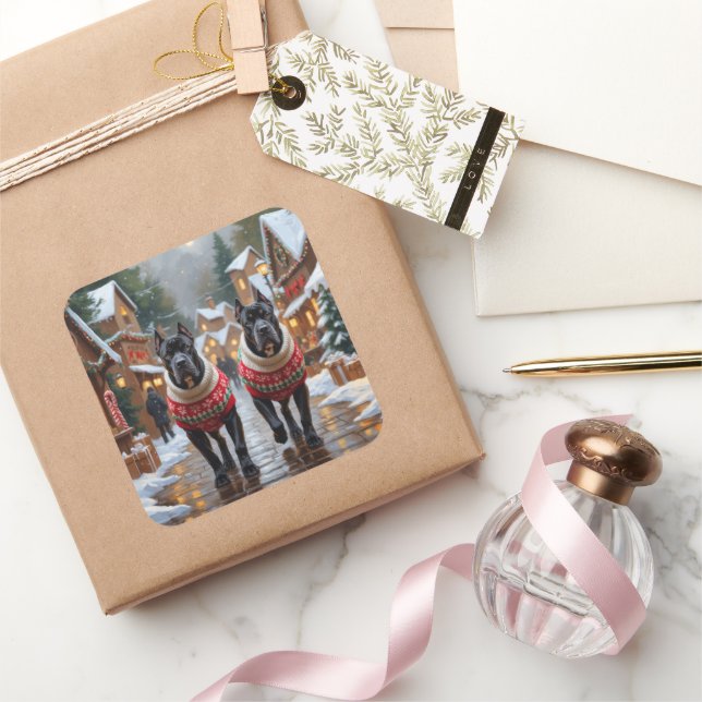 Cane Corso Dogs Christmas Snow Holiday Square Sticker (Gifting)