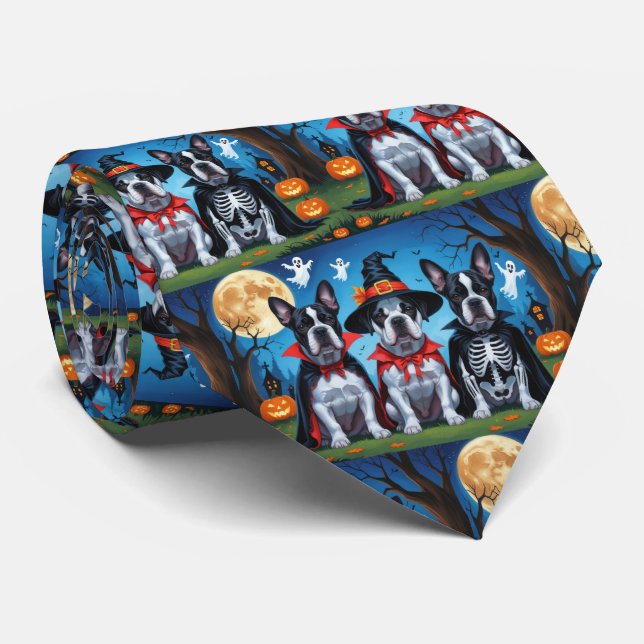 Cane Corso Dogs Pumpkin Halloween Funny  Tie (Rolled)