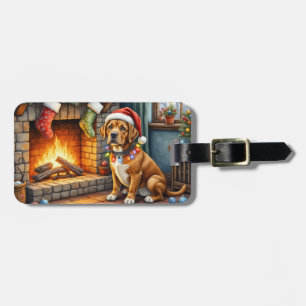 Cane Corso Fireplace with Christmas Lights Luggage Tag
