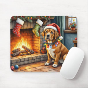 Cane Corso Fireplace with Christmas Lights Mouse Mat