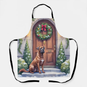 Cane Corso Grand Door Evergreen Christmas Art Apron
