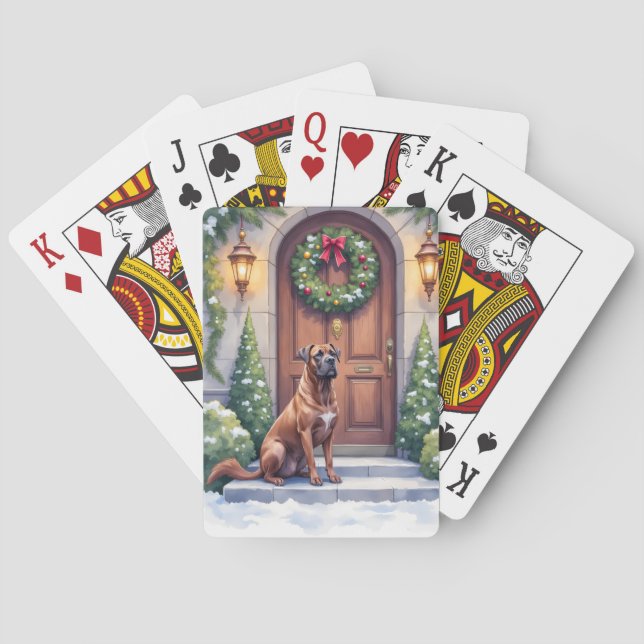 Cane Corso Grand Door Evergreen Christmas Art Playing Cards (Back)