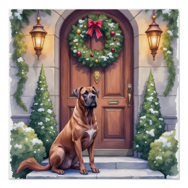 Cane Corso Grand Door Evergreen Christmas Art Poster (Front)