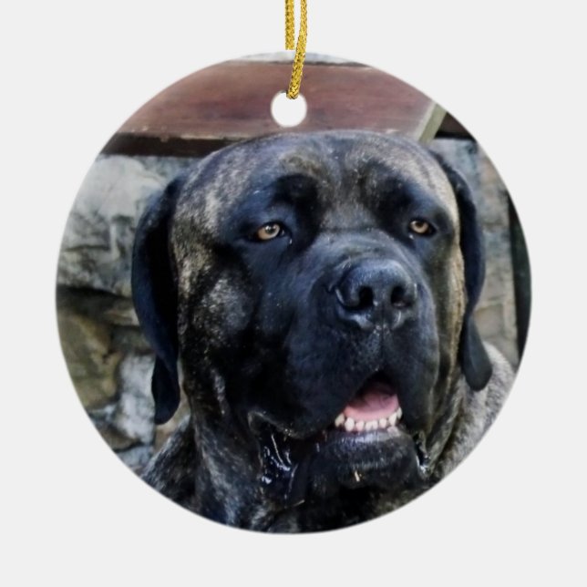 cane corso grey brindle ceramic tree decoration (Front)