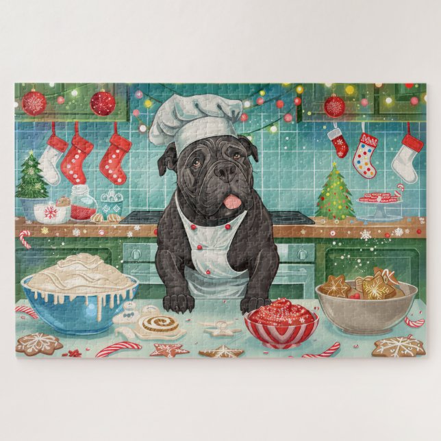 Cane Corso Holiday Baking: Festive Christmas Jigsaw Puzzle (Horizontal)