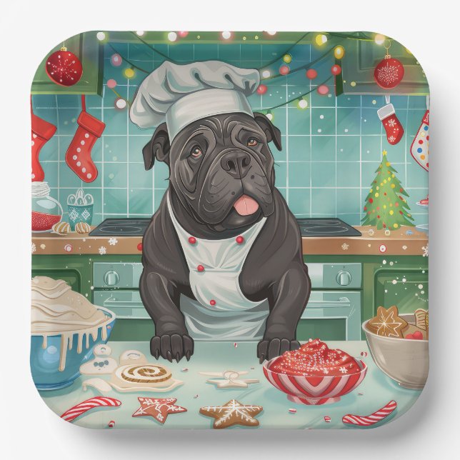 Cane Corso Holiday Baking: Festive Christmas Paper Plate (Front)