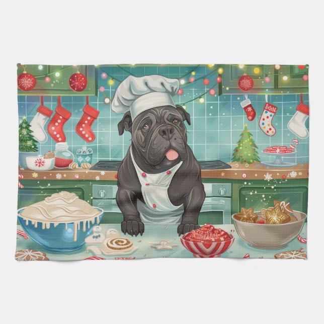 Cane Corso Holiday Baking: Festive Christmas Tea Towel (Horizontal)